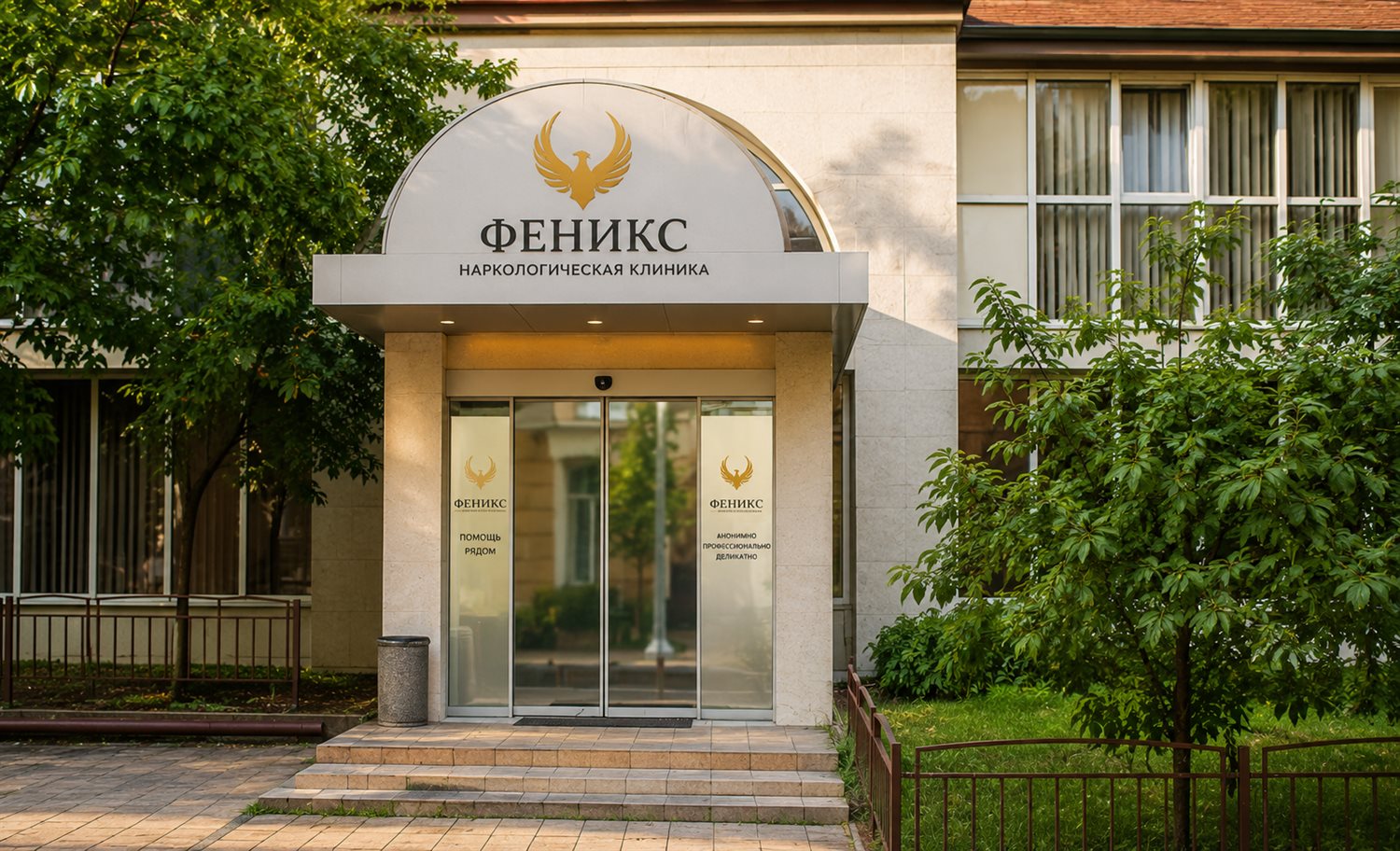 Вход в наркологическую клинику «Феникс» в Калининске